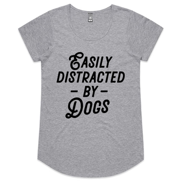 Easily distracted by Dogs Womens Scoop Neck T-Shirt - Grey 