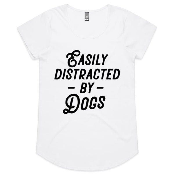 Easily distracted by Dogs Womens Scoop Neck T-Shirt - White 