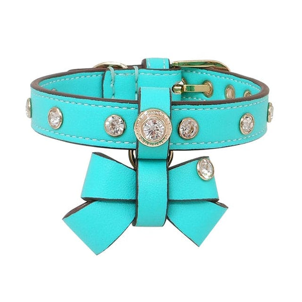 Luxe Leather Bow Tie Collar - blue / M 1.8x30-36cm - Dog 