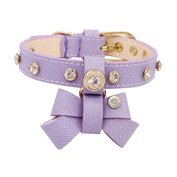 Luxe Leather Bow Tie Collar - purple / S 1.6x24-30cm - Dog 