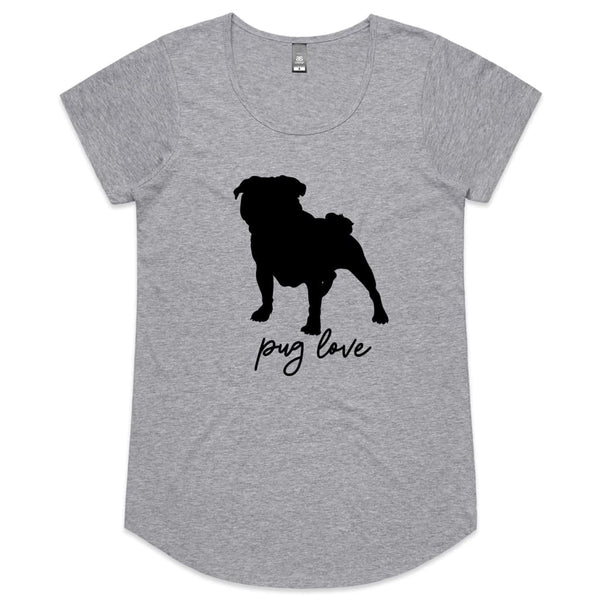 Pug Love Womens Scoop Neck T-Shirt - Grey Marle / Womens 8 /