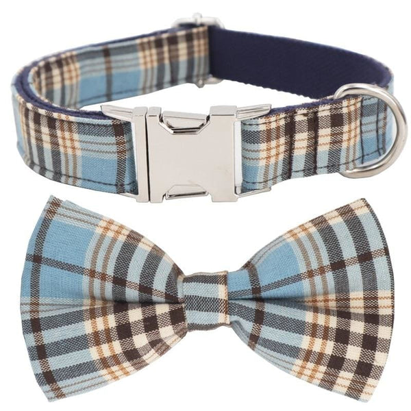 Blue Plaid Bow Tie Collar & Lead - Bow Tie Collar / L - 