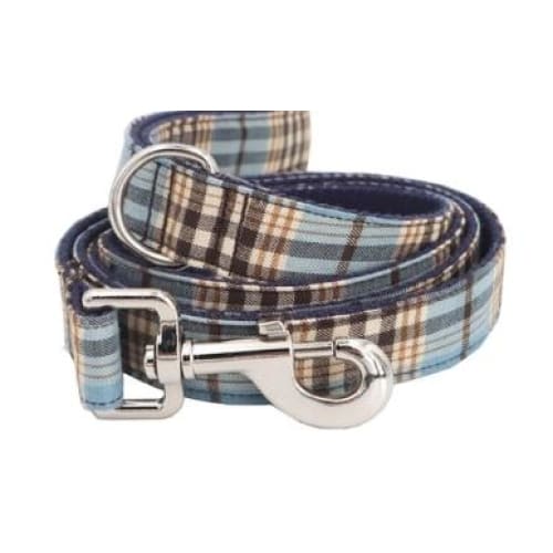 Blue Plaid Bow Tie Collar & Lead - Leash only / L - Collar &