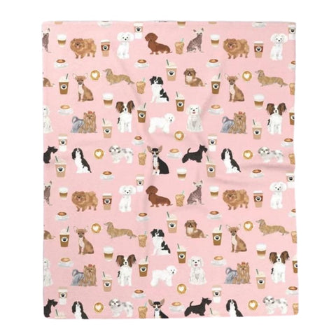 Coffee & Dogs Fleece Throw Blanket - 150cm x 200cm / 59in x 
