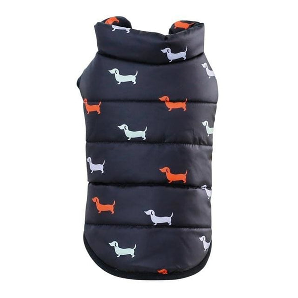 Dachshund Design Puffer Vest for Small Dogs - Black Dog / L 
