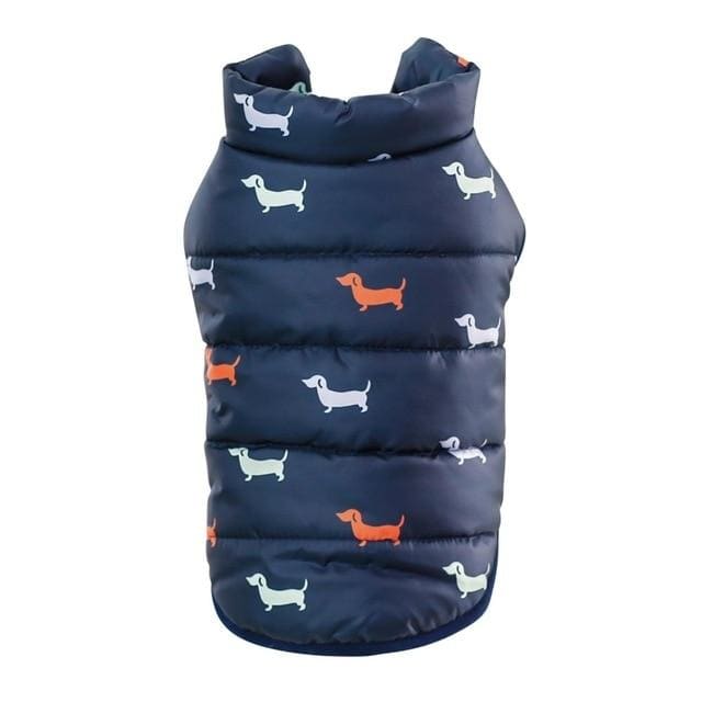 Dachshund Design Puffer Vest for Small Dogs - Navy Blue Dog 