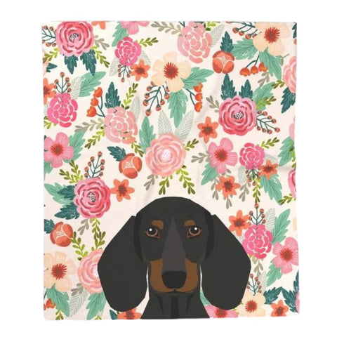 Dachshund Floral Fleece Throw Blanket - 125cm x 150cm / 