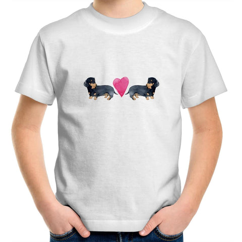 Dachshund Love Kids Youth Crew T-Shirt - White / Kids 2 - 