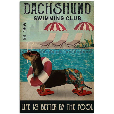 Dachshund Swimming Club Metal Sign - Metal Picture