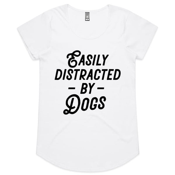 Easily distracted by Dogs Womens Scoop Neck T-Shirt - White 