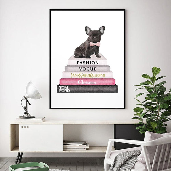 Fashion Bookstack French Bulldog Canvas Print - Max & Cocoa 