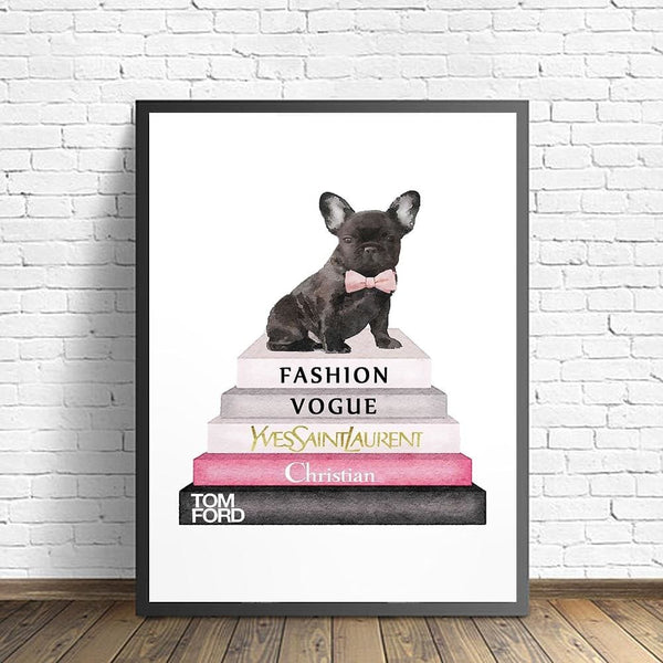 Fashion Bookstack French Bulldog Canvas Print - Max & Cocoa 