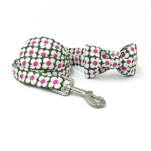 Floral Bow Tie Dog Collar And Leash Set - Max & Cocoa 