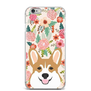 Floral Tan Corgi Design iPhone Case - For iPhone X - iphone 