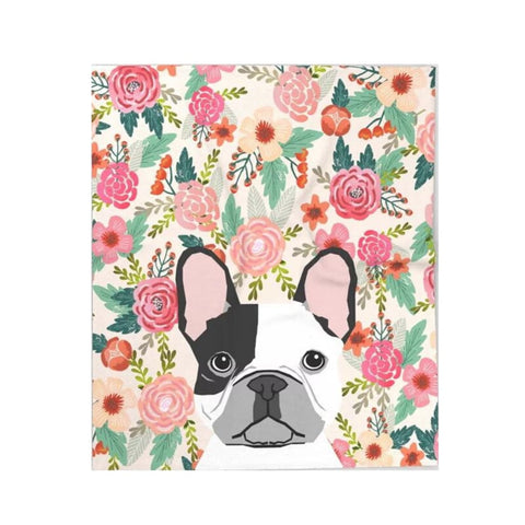 French Bulldog Floral Throw - 150cm x 200cm / 59in x 78.7in 