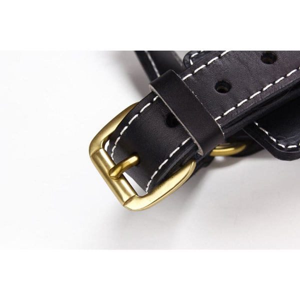 Genuine Leather Black Adjustable Dog Harness - Pet Collars &