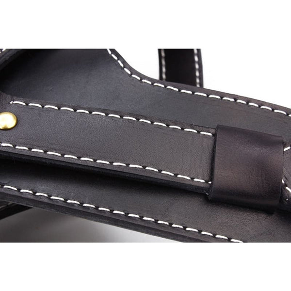 Genuine Leather Black Adjustable Dog Harness - Pet Collars &