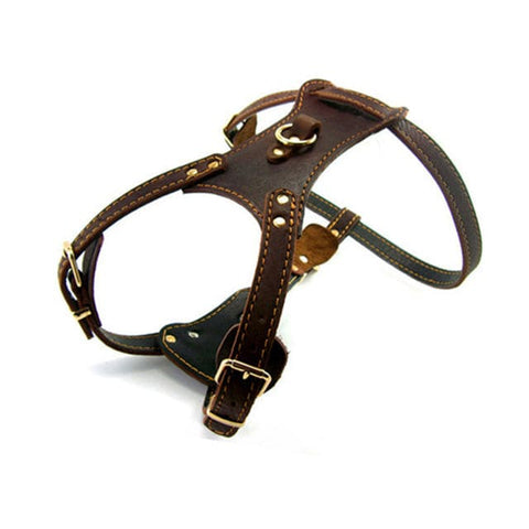 Genuine Leather Brown Adjustable Dog Harness - Pet Collars &