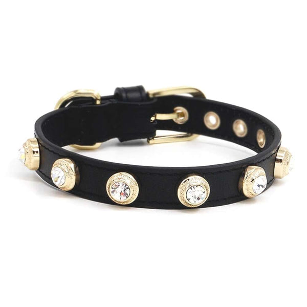 Genuine Leather Crystal Collar - Black / XS - collar