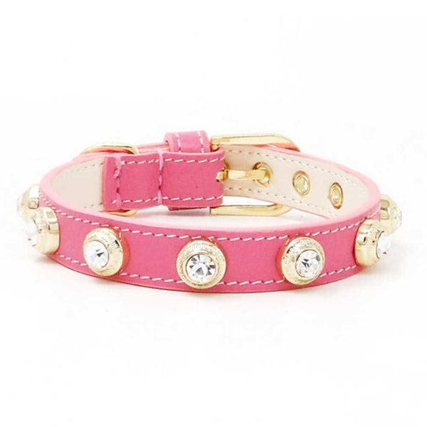 Genuine Leather Crystal Collar - Hot Pink / M - collar