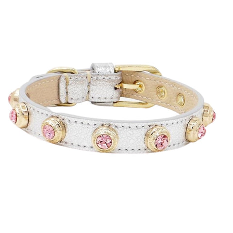 Genuine leather and crystals pet collar
