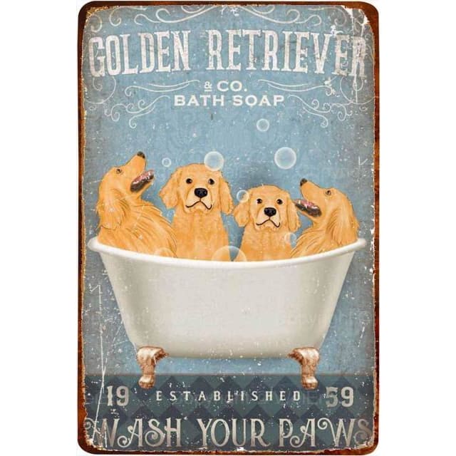 Golden Retriever Dog & Co. Bath Soap Metal Sign - 20x30cm - 