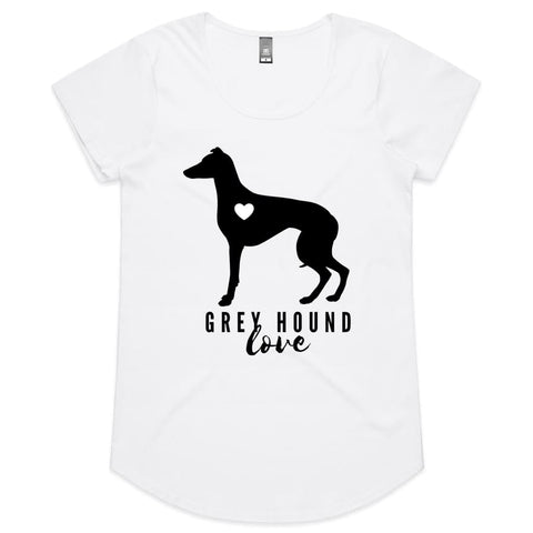 Grey Hound Love Womens Scoop Neck T-Shirt - White / Womens 8