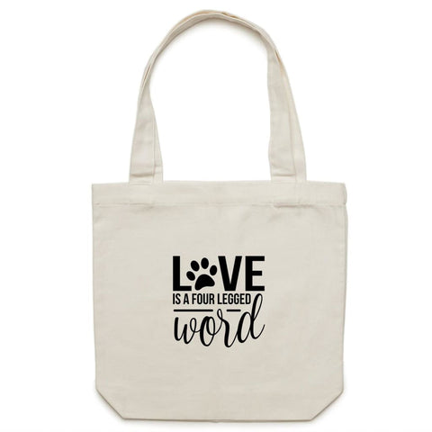 Love is a Four Legged Word Canvas Tote Bag - Cream / 