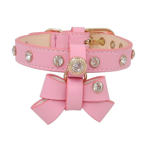 Luxe Leather Bow Tie Collar - pink / XXS 1.1x16-21cm - Dog 