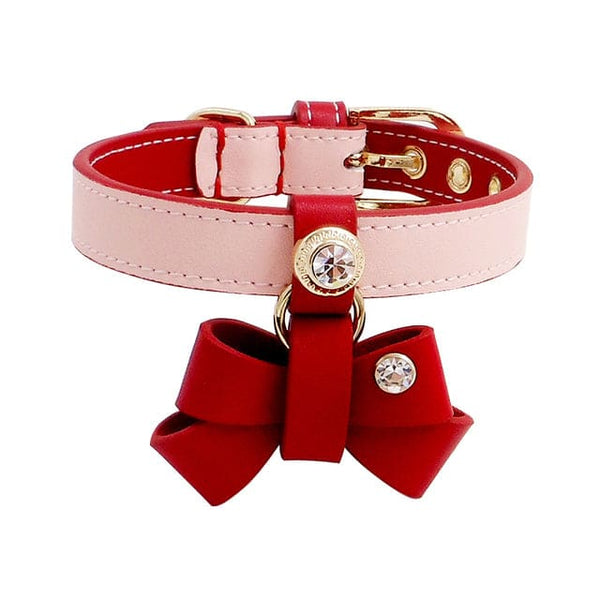 Luxe Leather Bow Tie Collar - red / XXS 1.1x16-21cm - Dog 