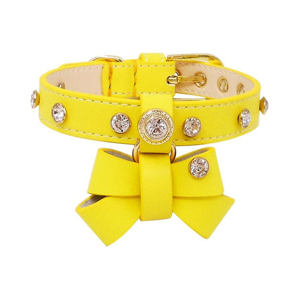 Luxe Leather Bow Tie Collar - yellow / XS 1.3x20-26cm - Dog 