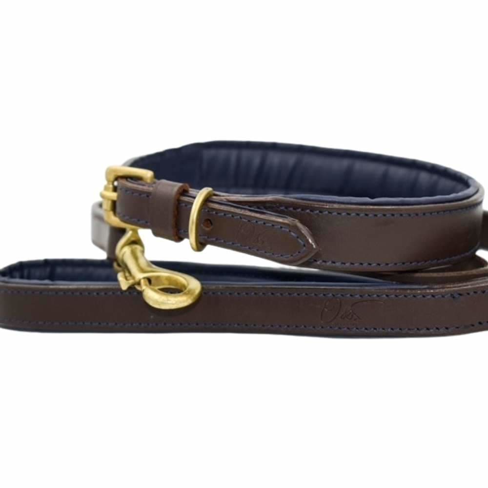 Oscar & Skye Classic Brown Leather Collar & Lead - collar & 