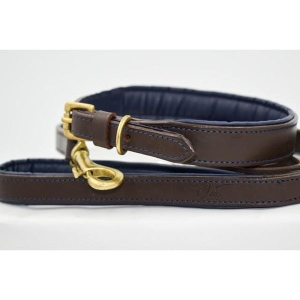 Oscar & Skye Classic Brown Leather Collar & Lead - collar & 
