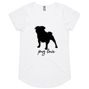 Pug Love Womens Scoop Neck T-Shirt - White / Womens 8 / XS -