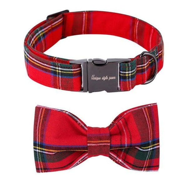 Red Tartan Bow Tie Collar & Leash - Max & Cocoa 