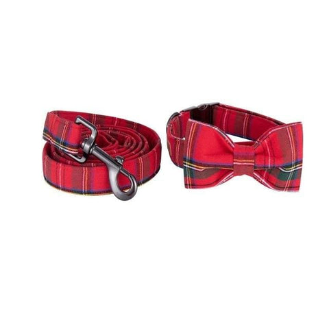 Red Tartan Bow Tie Collar & Leash - Max & Cocoa 