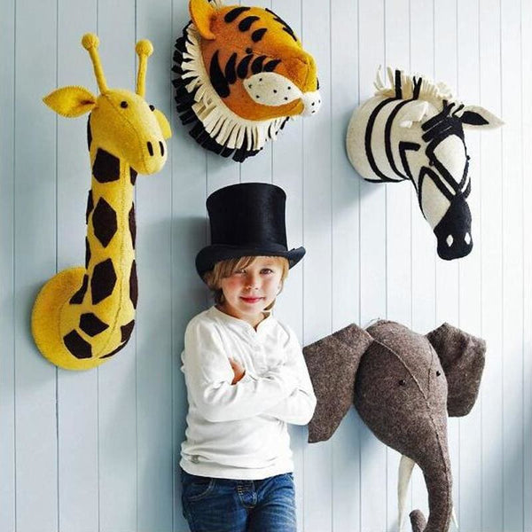 Stuffed Wall Mounted Giraffe Tiger Zebra & Elephant - 