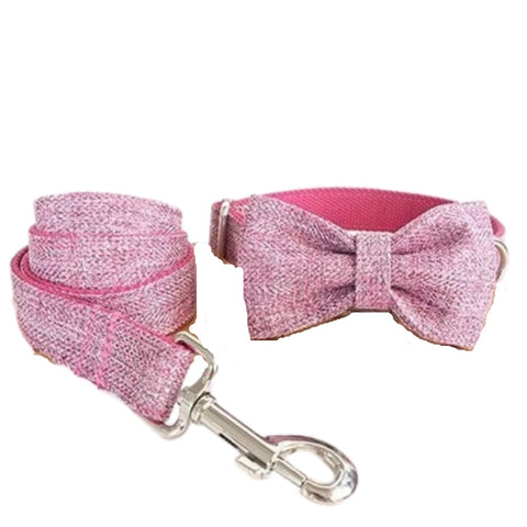 The Pink Suit Bow Tie Dog Collar & Leash - Bow Tie Collar 