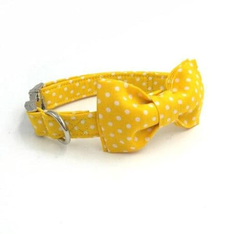 Yellow & White Polka Dot Bow Tie Collar - collar with bowtie